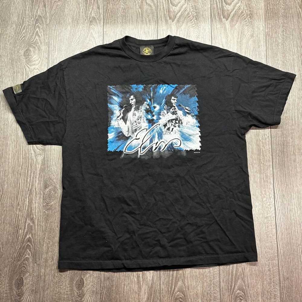 Vintage Elvis Presley Signature Product T Shirt Black XXL 2XL Rock n Roll Band